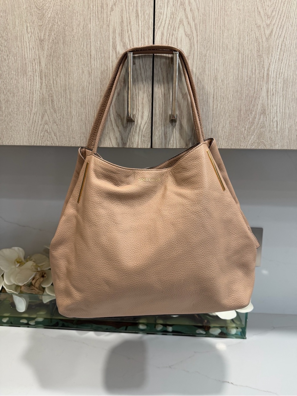 Soft Pebbled Leather Tote Bag in Taupe